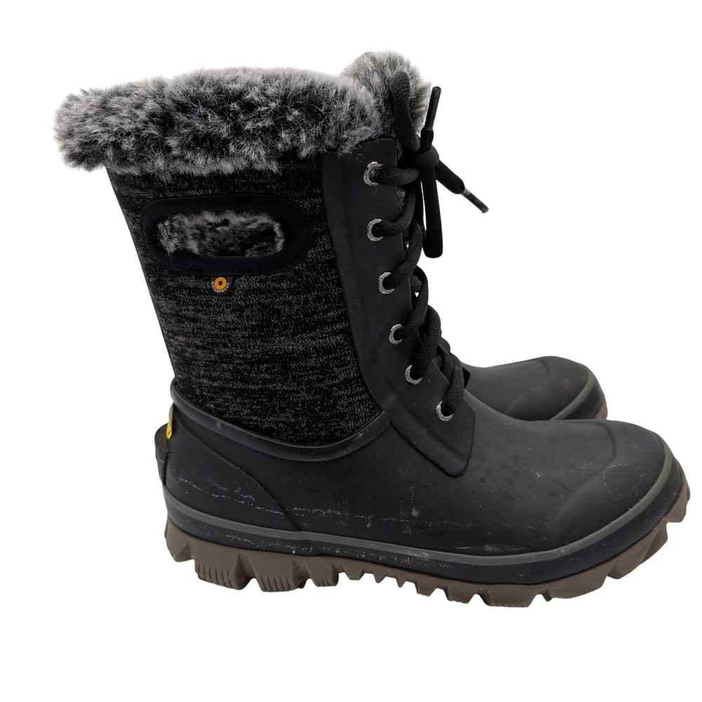 Bogs Arcata Knit Womens Black Waterproof Insulated Faux Fur Snow Boots 8
